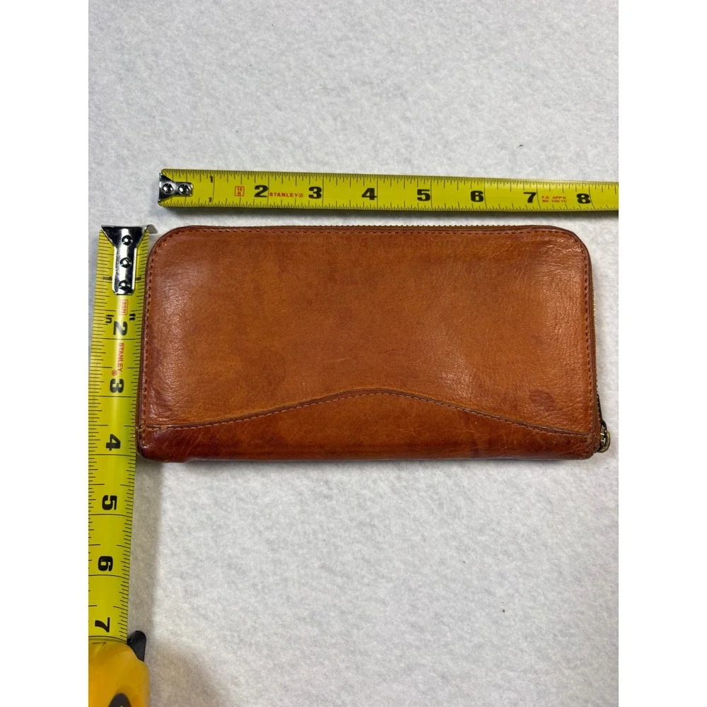 JP Ourse & Cie Geneve Tan Leather Zip Around Accordion Wallet Brass Hardware